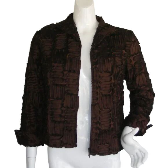 SAMUEL DONG Jacket, M, Brown, Ribbon Strips, Zipper front, Hand Wash - Picture 9 of 14